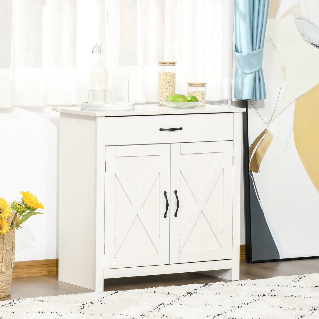 HOMCOM Farmhouse Sideboard Buffet Cabinet, Storage Cabinet with Barn Doors, Distressed Brown