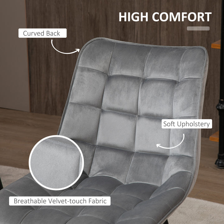 HOMCOM Upholstered Dining Chair Lounge Chair Soft Set of 2 Velvet-Touch Kitchen Reception Living Room Chair with Metal Legs, Grey
