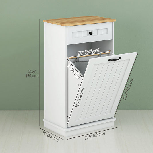 HOMCOM Laundry Cabinet with Removable Basket and Drawer, Tilt-Out Laundry Hamper for Bathroom, Living Room, White