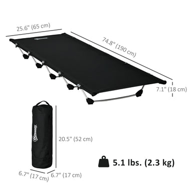 Outsunny Lightweight Camping Cot, Aluminium Portable Folding Bed w/ Strong Support 331 lbs and Carry Bag for Camping, Black