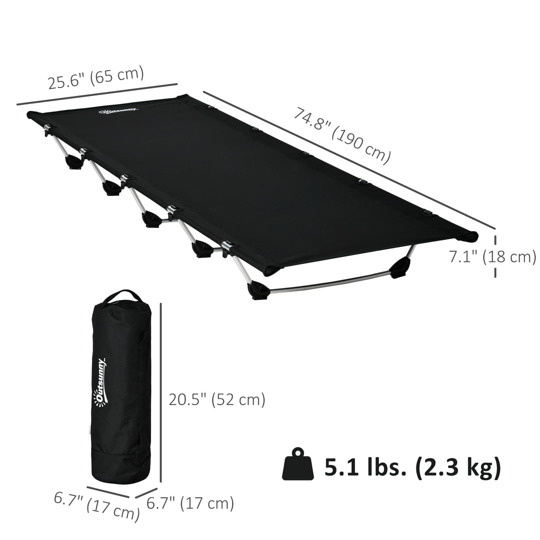 Outsunny Lightweight Camping Cot, Aluminium Portable Folding Bed w/ Strong Support 331 lbs and Carry Bag for Camping, Black