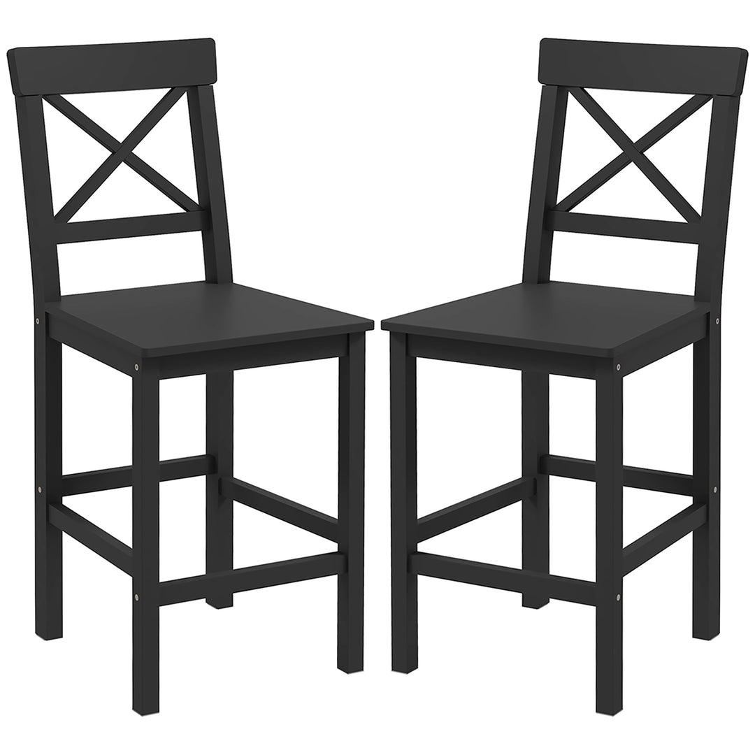 HOMCOM Counter Height Stools Set of 2, Farmhouse Bar Stools with Backs, Solid Wood Counter Stools for Kitchen Island