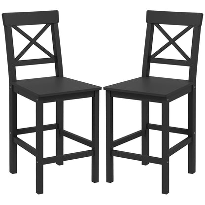 HOMCOM Counter Height Stools Set of 2, Farmhouse Bar Stools with Backs, Solid Wood Counter Stools for Kitchen Island