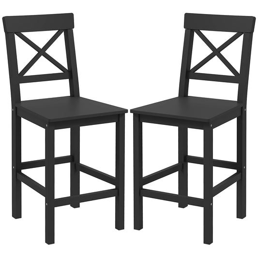 HOMCOM Counter Height Stools Set of 2, Farmhouse Bar Stools with Backs, Solid Wood Counter Stools for Kitchen Island