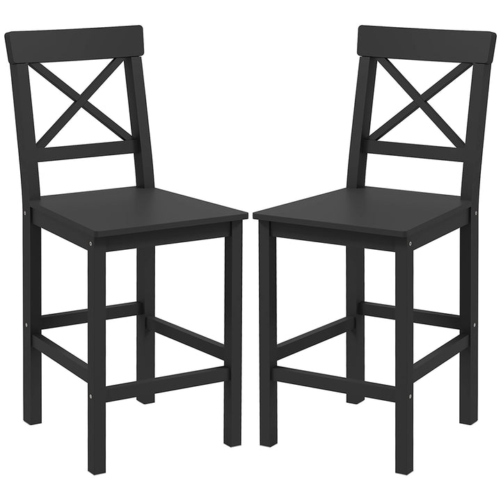 HOMCOM Counter Height Stools Set of 2, Farmhouse Bar Stools with Backs, Solid Wood Counter Stools for Kitchen Island