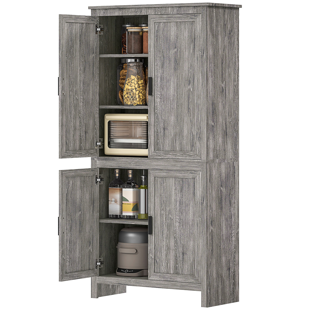 HOMCOM 64" Kitchen Pantry Cabinet, Freestanding Storage Cabinet with 4 Doors, 3 Adjustable Shelves, Antique White