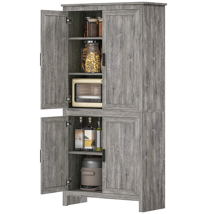 HOMCOM 64" Kitchen Pantry Cabinet, Freestanding Storage Cabinet with 4 Doors, 3 Adjustable Shelves, Antique White