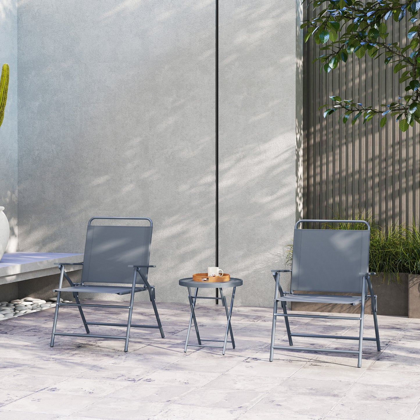 Outsunny 3 Pieces Outdoor Bistro Set, Folding Patio Table and Chairs with Tempered Glass Tabletop for Garden, Deck & Backyard