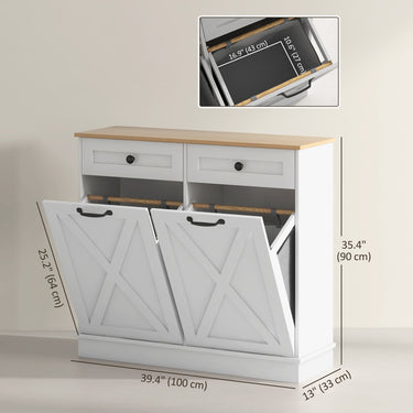 HOMCOM Tilt Out Laundry Cabinet, Bathroom Storage Cabinet with 2 Removable Baskets and 2 Drawers, White