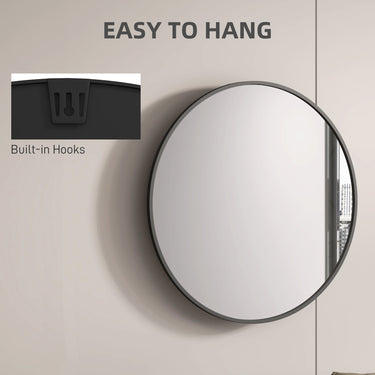 HOMCOM 36" Round Mirror, Bathroom Wall Mirror with Metal Frame, Decorative Vanity Mirror for Living Room, Bedroom, Black