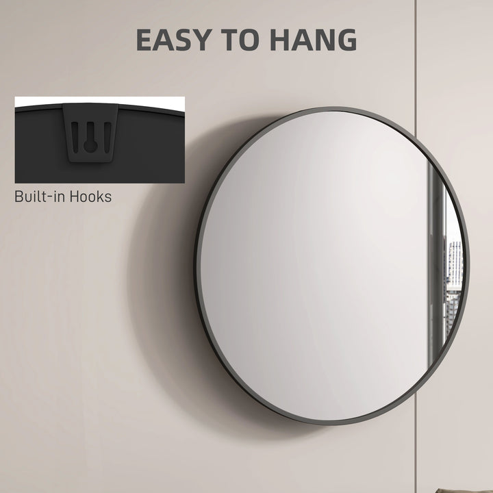 HOMCOM 36" Round Mirror, Bathroom Wall Mirror with Metal Frame, Decorative Vanity Mirror for Living Room, Bedroom, Black