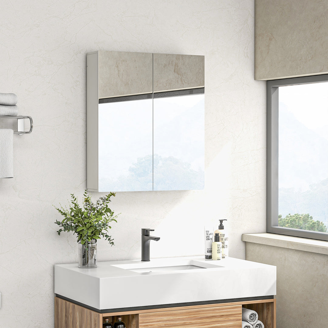 kleankin Wall Mounted Mirror Cabinet, Bathroom Medicine Cabinet with Mirror, 2 Doors, Adjustable Shelf and Soft Close Mechanism