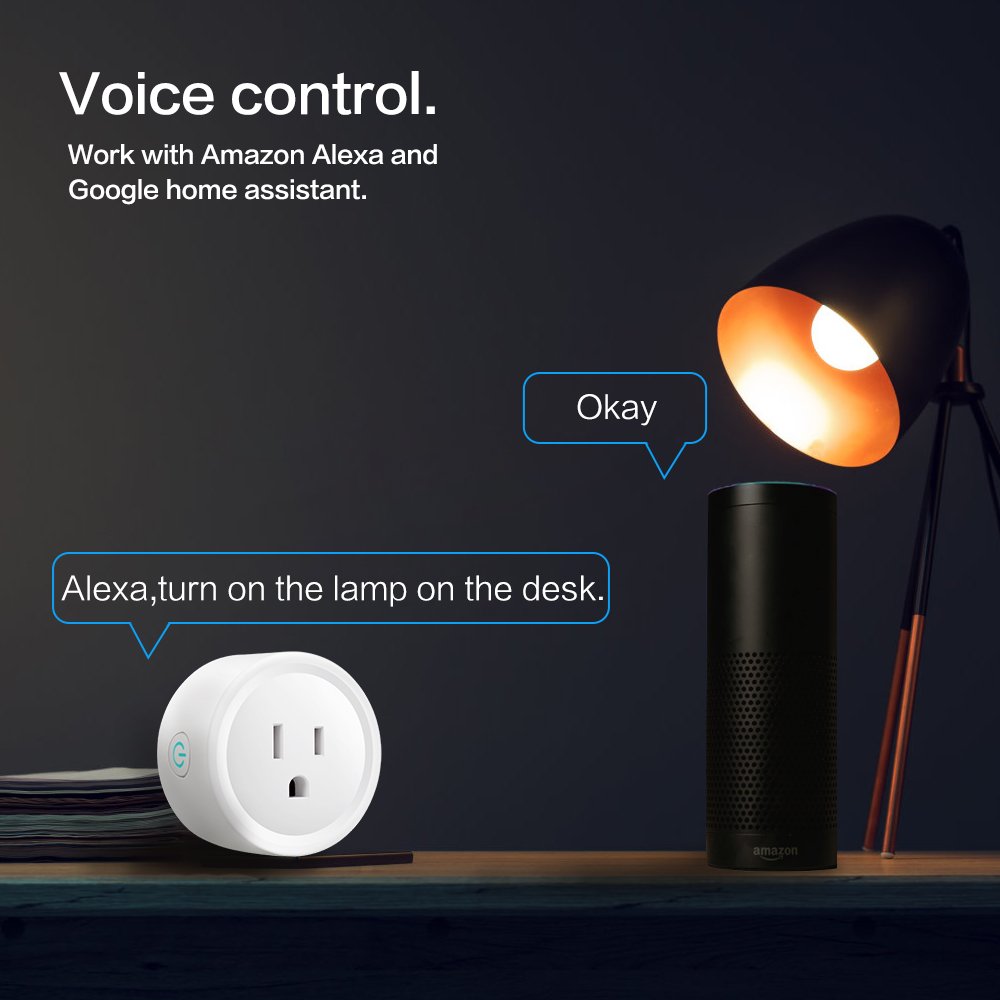 10A Wi Fi Smart Plug, Compatible with Alexa and Google Home sockets, Remote Control with Timing Function, Voice Control, Timing and scheduling,Works with Your Wi-Fi Router – no hub Required.
