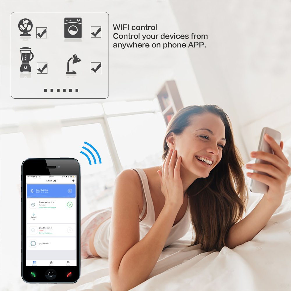 10A Wi Fi Smart Plug, Compatible with Alexa and Google Home sockets, Remote Control with Timing Function, Voice Control, Timing and scheduling,Works with Your Wi-Fi Router – no hub Required.