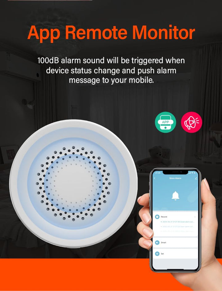 Smart Siren and Door Alarm System App Control, 90db Sounder Impact Resistant, Sound Light for House Apartment