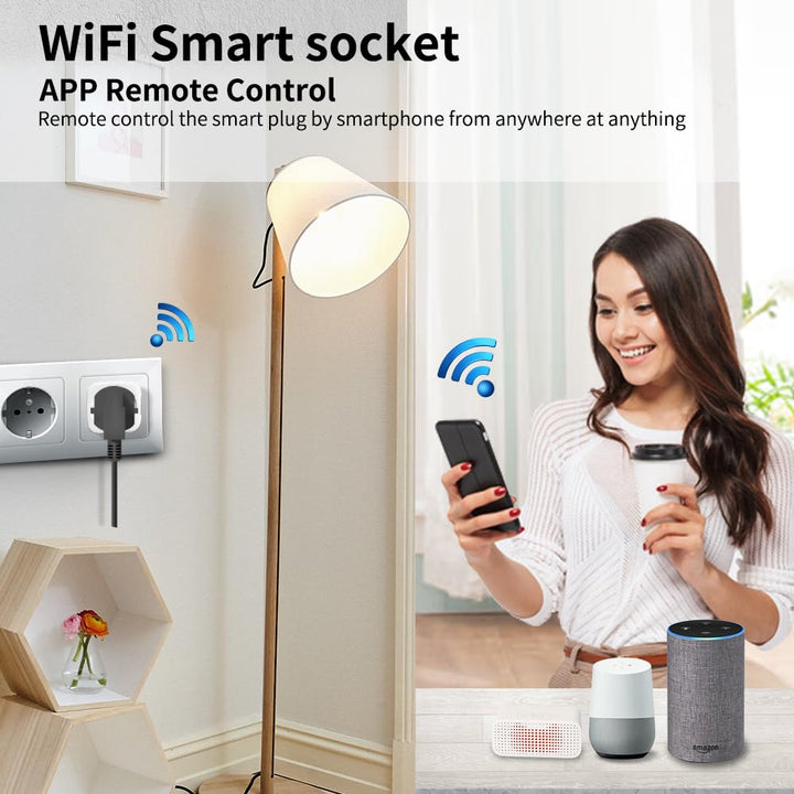 Smart Plug, Mini Wi-Fi Plug That Works with Alexa & Google Home, Compatible with SmartThings, Smart Socket with Remote Control & Timer Function, 2.4Ghz Wi-Fi Only, No Hub Required