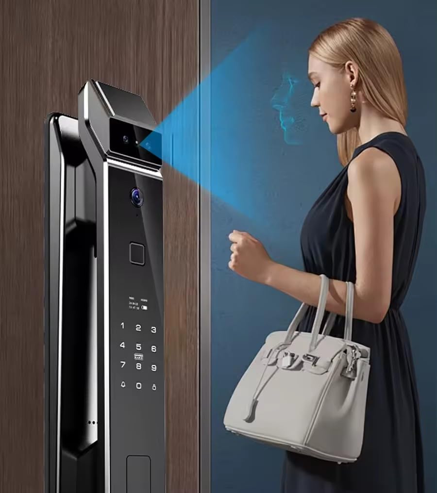 Smart Door Lock 3D Face Fingerprint Recognition Door Lock App Unlocking with Palm Prints Smart Lock Multifunctional Lock Suitable for Residential Home,Villas, Apartments