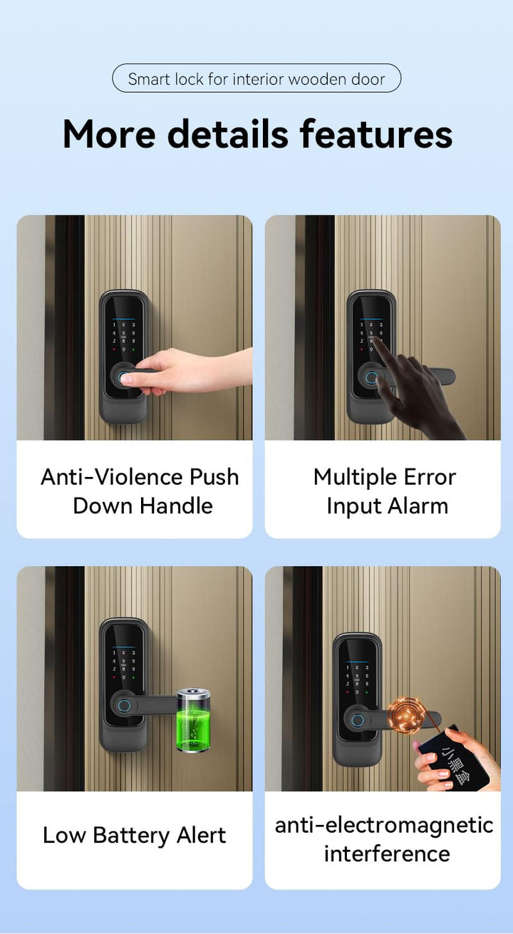 Smart Door Locks Keyless Smart Fingerprint Door Locks Touchscreen APP Remote Control Password Key Card Fingerprint Smart Fingerprint Door Handle Suitable for Entry Doors