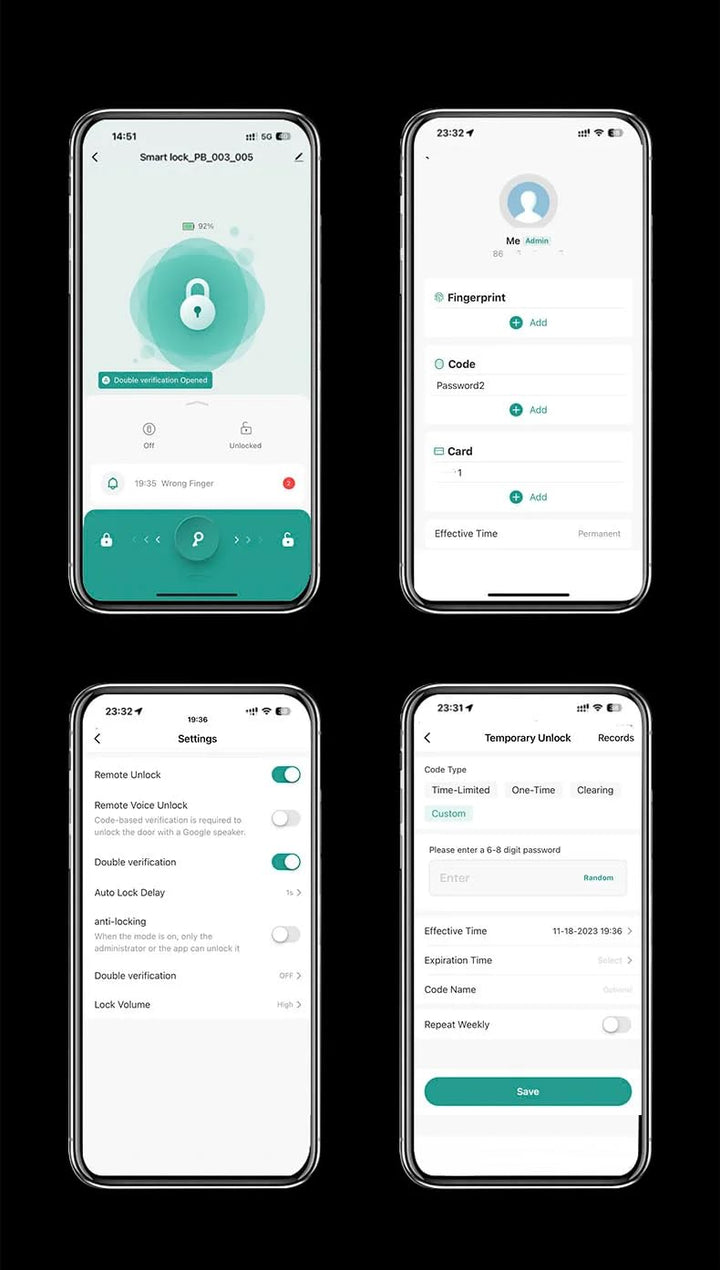 Smart Door Lock with Fingerprint Keypad Handle Biometric, App, Password, Key, and Card Keyless Entry System Suitable for Bedrooms, Offices, Hotels, Apartments - Black Edition
