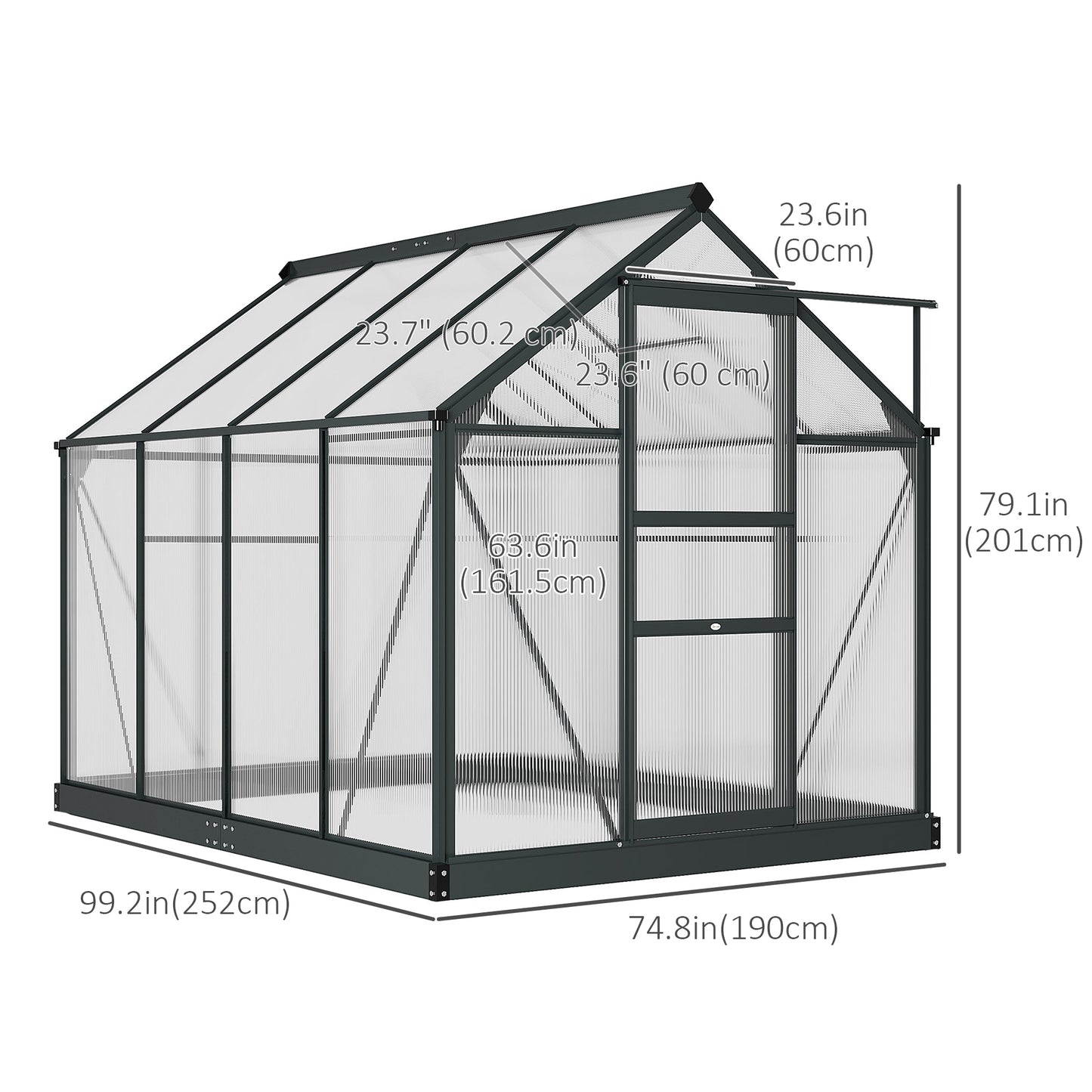 Outsunny 6' x 10' x 6.6' Polycarbonate Greenhouse, Walk-In Green House Kit Garden, Plants Grow, Galvanized Sheet Aluminum Frame with Rain Gutter, Vents and Sliding Door, Green