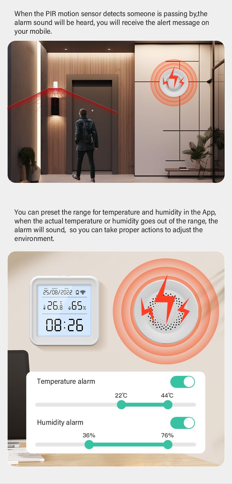 Smart Siren and Door Alarm System App Control, 90db Sounder Impact Resistant, Sound Light for House Apartment