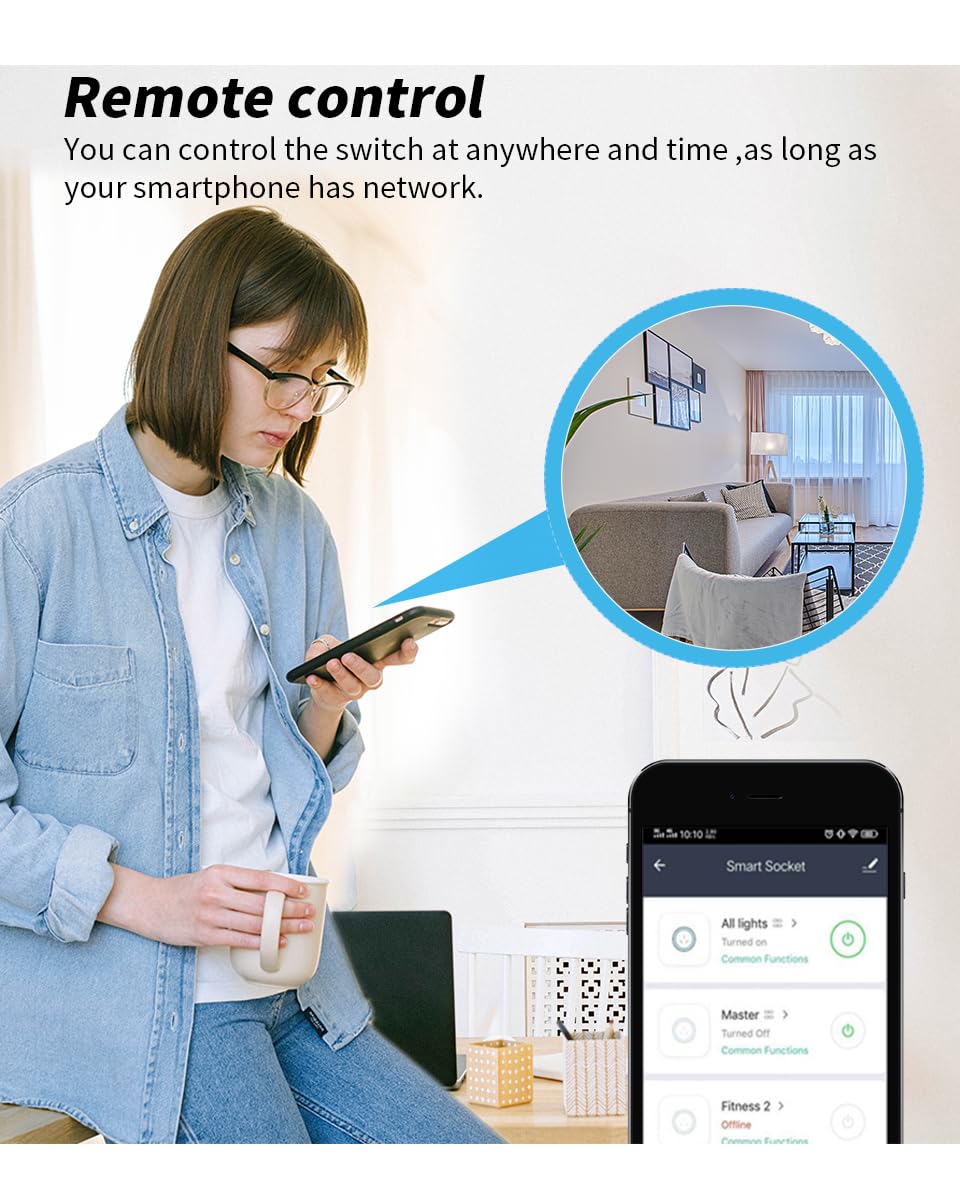 Smart Plug, Mini Wi-Fi Plug That Works with Alexa & Google Home, Compatible with SmartThings, Smart Socket with Remote Control & Timer Function, 2.4Ghz Wi-Fi Only, No Hub Required