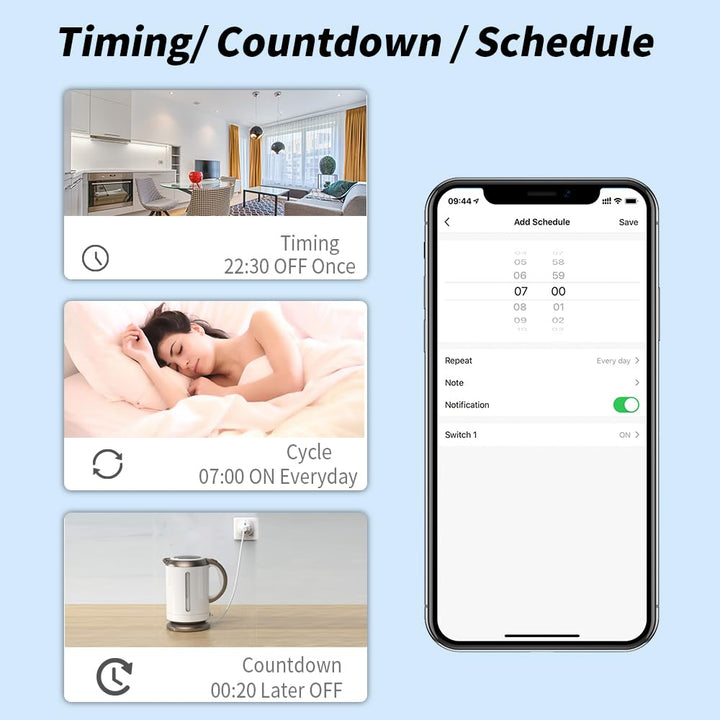 Smart Plug, Mini Wi-Fi Plug That Works with Alexa & Google Home, Compatible with SmartThings, Smart Socket with Remote Control & Timer Function, 2.4Ghz Wi-Fi Only, No Hub Required