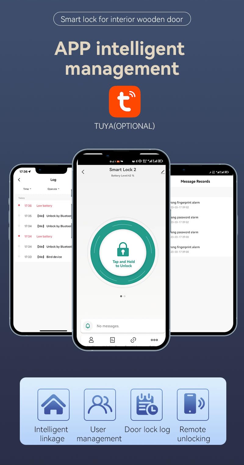 Smart Door Locks Keyless Smart Fingerprint Door Locks Touchscreen APP Remote Control Password Key Card Fingerprint Smart Fingerprint Door Handle Suitable for Entry Doors