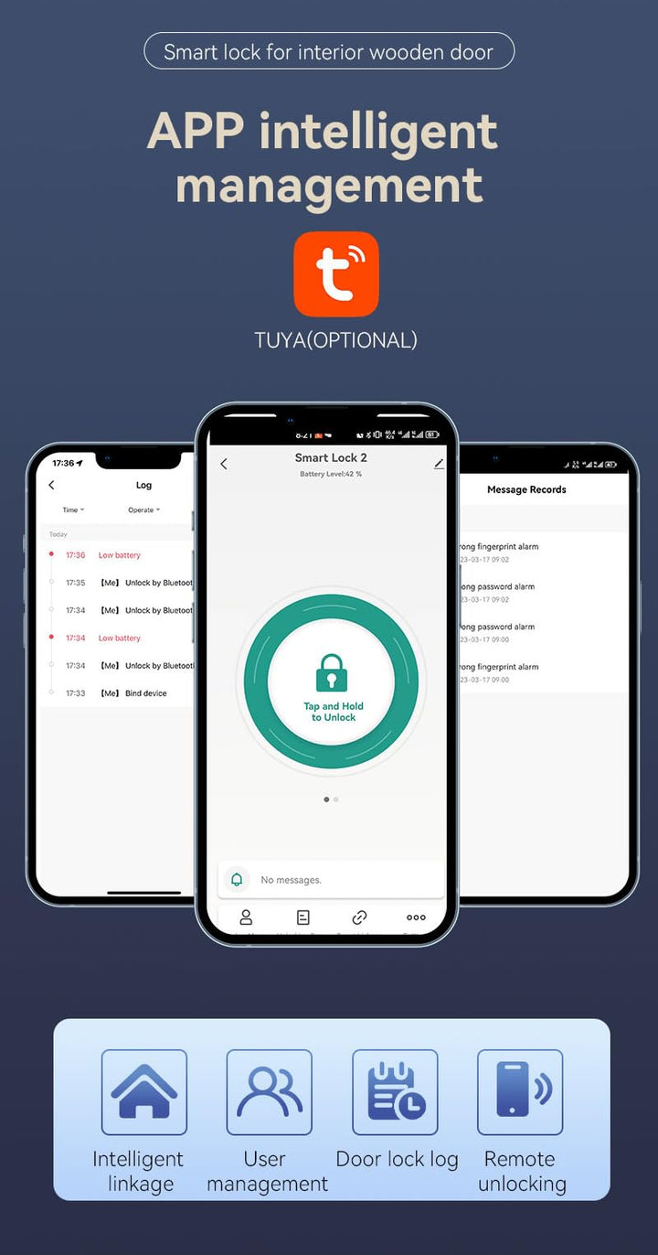 Smart Door Locks Keyless Smart Fingerprint Door Locks Touchscreen APP Remote Control Password Key Card Fingerprint Smart Fingerprint Door Handle Suitable for Entry Doors
