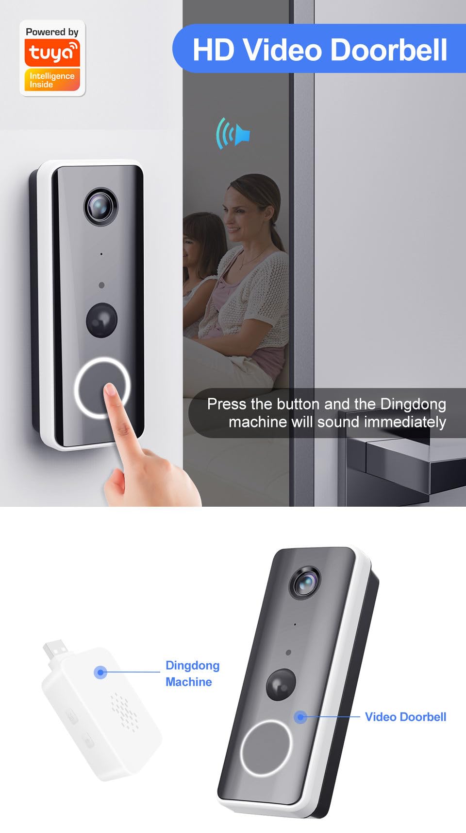 Door Ring Video Doorbell 2020 Release 1080P HD Two Way Intercom IP65 Waterproof Tuya Smart Video Doorbell