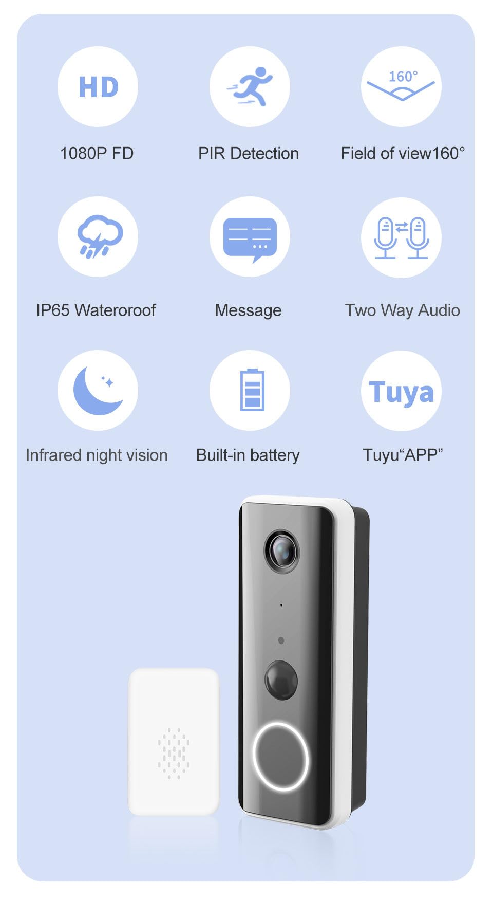 Door Ring Video Doorbell 2020 Release 1080P HD Two Way Intercom IP65 Waterproof Tuya Smart Video Doorbell