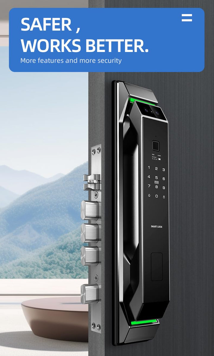 Smart Lock with Camera 3D Face Recognition Keyless Entry Door Lock Handle Aluminum Alloy Biometric Door Lock App 6 Unlocking Methods for 40-120mm Thickness Office Home Bedroom Door