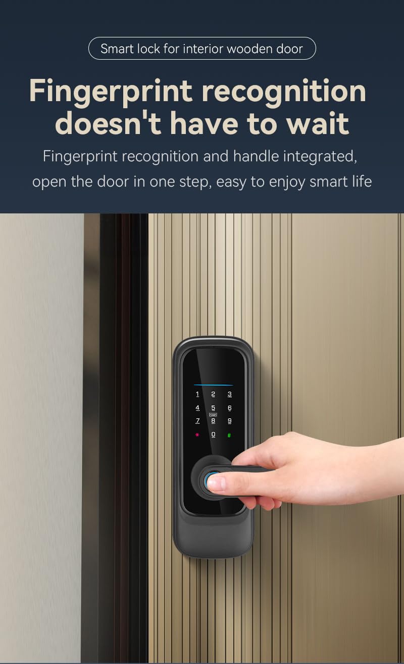 Smart Door Locks Keyless Smart Fingerprint Door Locks Touchscreen APP Remote Control Password Key Card Fingerprint Smart Fingerprint Door Handle Suitable for Entry Doors