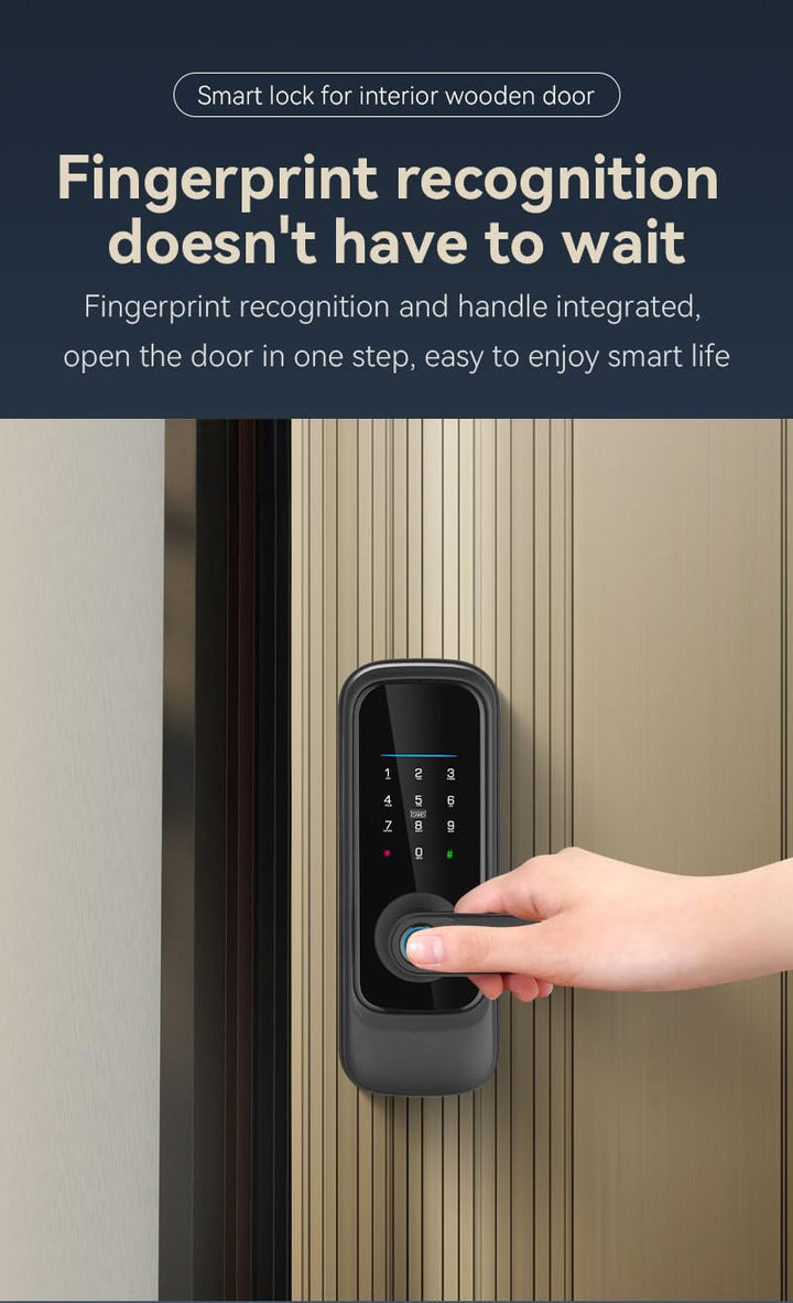 Smart Door Locks Keyless Smart Fingerprint Door Locks Touchscreen APP Remote Control Password Key Card Fingerprint Smart Fingerprint Door Handle Suitable for Entry Doors