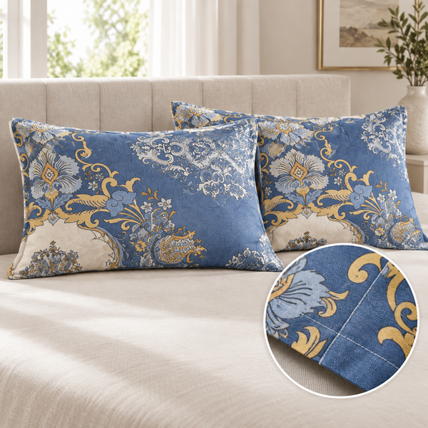 Aarniva Breathable Polyester Royal Blue Damask Comforter Set | King/Queen | 250 GSM | Ultra-Soft & Cozy | Blue Flower Design | 5-Piece Set