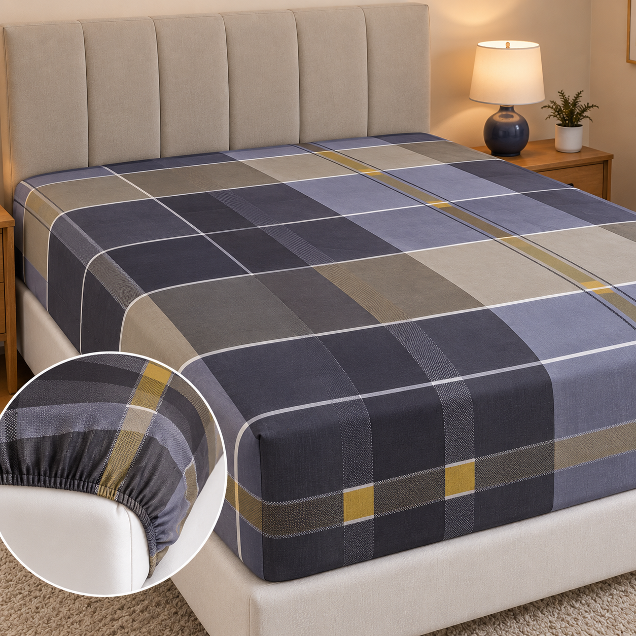Aarniva Breathable Polyester Heritage Plaid Comforter Set | King/Queen | 250 GSM | Ultra-Soft & Cozy | Blue Taupe | 5-Piece Set