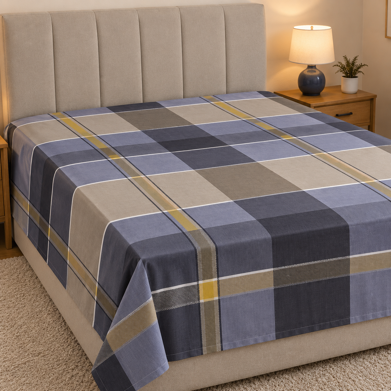 Aarniva Breathable Polyester Heritage Plaid Comforter Set | King/Queen | 250 GSM | Ultra-Soft & Cozy | Blue Taupe | 5-Piece Set