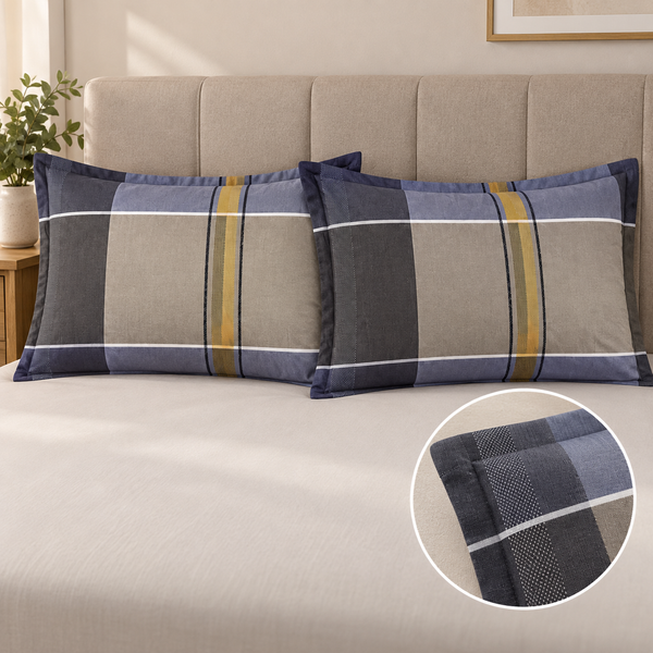Aarniva Breathable Polyester Heritage Plaid Comforter Set | King/Queen | 250 GSM | Ultra-Soft & Cozy | Blue Taupe | 5-Piece Set