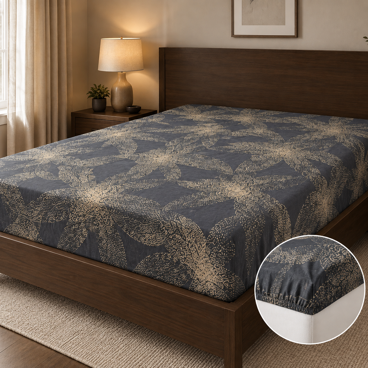 Aarniva Breathable Polyester Midnight Gold Flow Comforter Set | King/Queen | 250 GSM | Ultra-Soft & Cozy | Navy Gold | 5-Piece Set