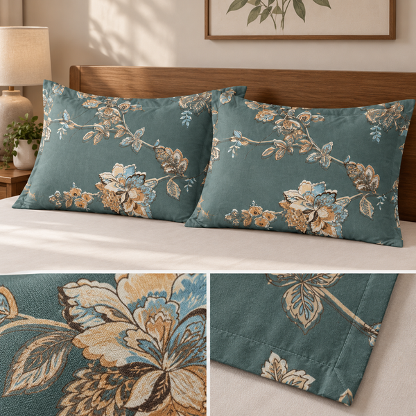 Aarniva Breathable Polyester Antique Botanical Bloom Comforter Set | King/Queen | 250 GSM | Ultra-Soft & Cozy | Deep Sage | 5-Piece Set