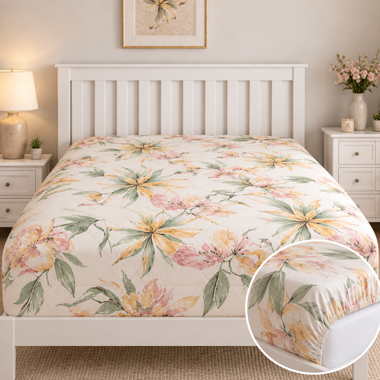 Aarniva Breathable Polyester Tropical Breeze Comforter Set | King/Queen | 250 GSM | Ultra-Soft & Cozy | Flower Leaves Design | 5-Piece Set