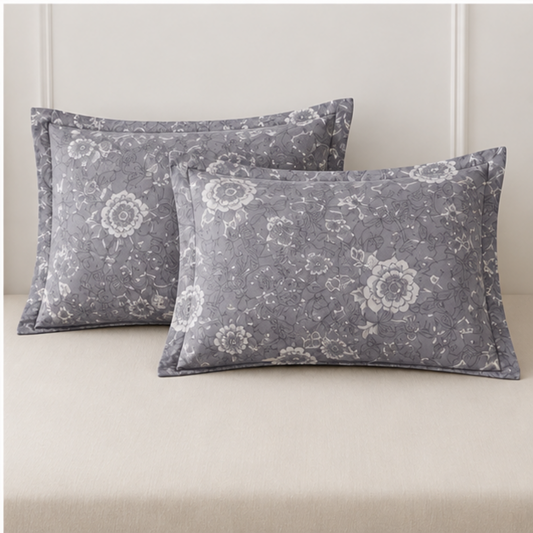 Aarniva Breathable Polyester Silver Garden Comforter Set | King/Queen | 250 GSM | Ultra-Soft & Cozy | Soft Grey | 5-Piece Set