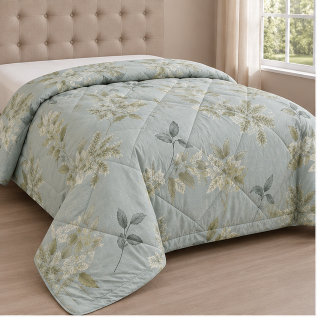 Aarniva Breathable Polyester Serene Botanica Comforter Set | King/Queen | 250 GSM | Ultra-Soft & Cozy | Mist Blue | 5-Piece Set