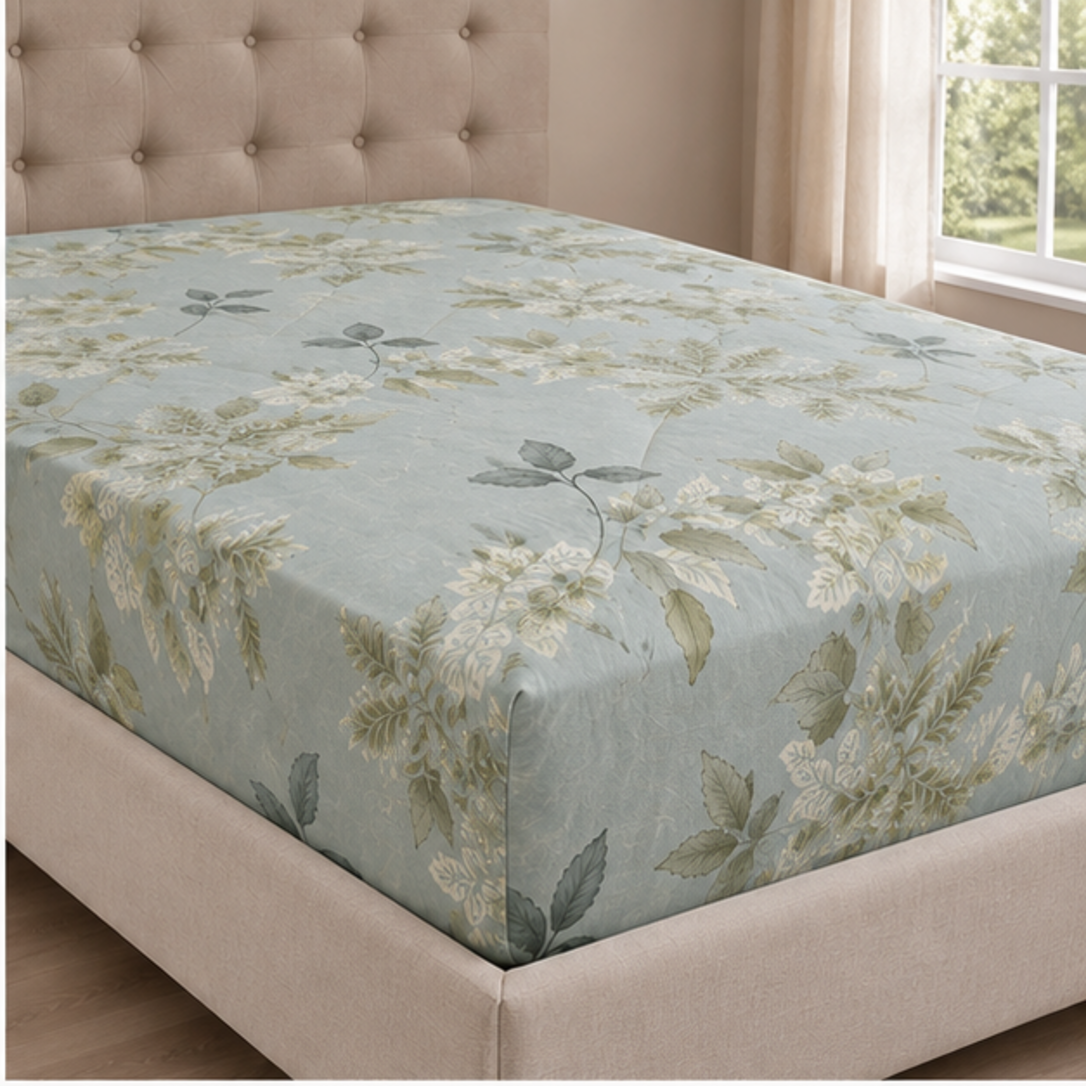 Aarniva Breathable Polyester Serene Botanica Comforter Set | King/Queen | 250 GSM | Ultra-Soft & Cozy | Mist Blue | 5-Piece Set