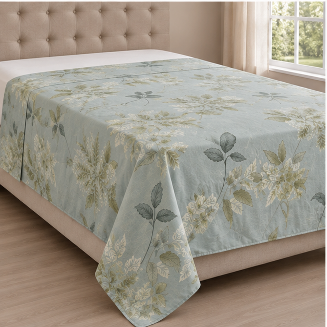 Aarniva Breathable Polyester Serene Botanica Comforter Set | King/Queen | 250 GSM | Ultra-Soft & Cozy | Mist Blue | 5-Piece Set