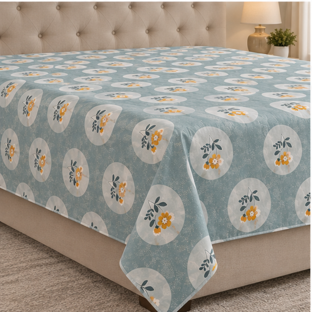 Aarniva Breathable Polyester Sage Blossom Circles Comforter Set | King/Queen | 250 GSM | Ultra-Soft & Cozy | Floral Blue | 5-Piece Set