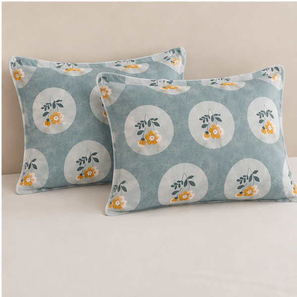 Aarniva Breathable Polyester Sage Blossom Circles Comforter Set | King/Queen | 250 GSM | Ultra-Soft & Cozy | Floral Blue | 5-Piece Set