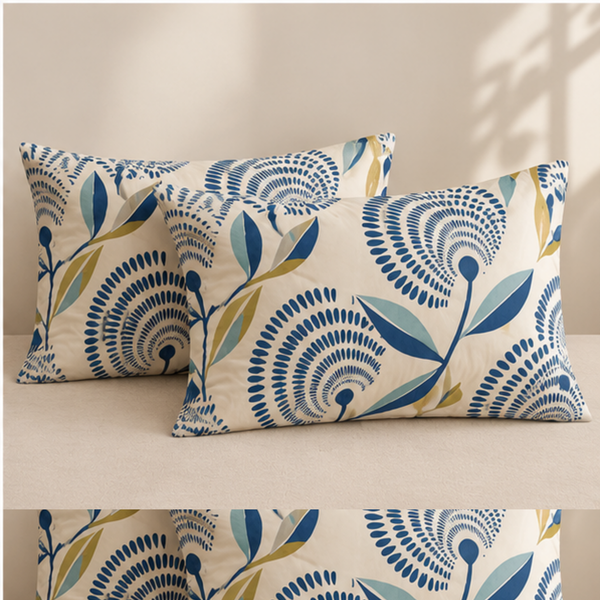Aarniva Breathable Polyester Ocean Petal Fans Comforter Set | King/Queen | 250 GSM | Ultra-Soft & Cozy | Blue Gold | 5-Piece Set