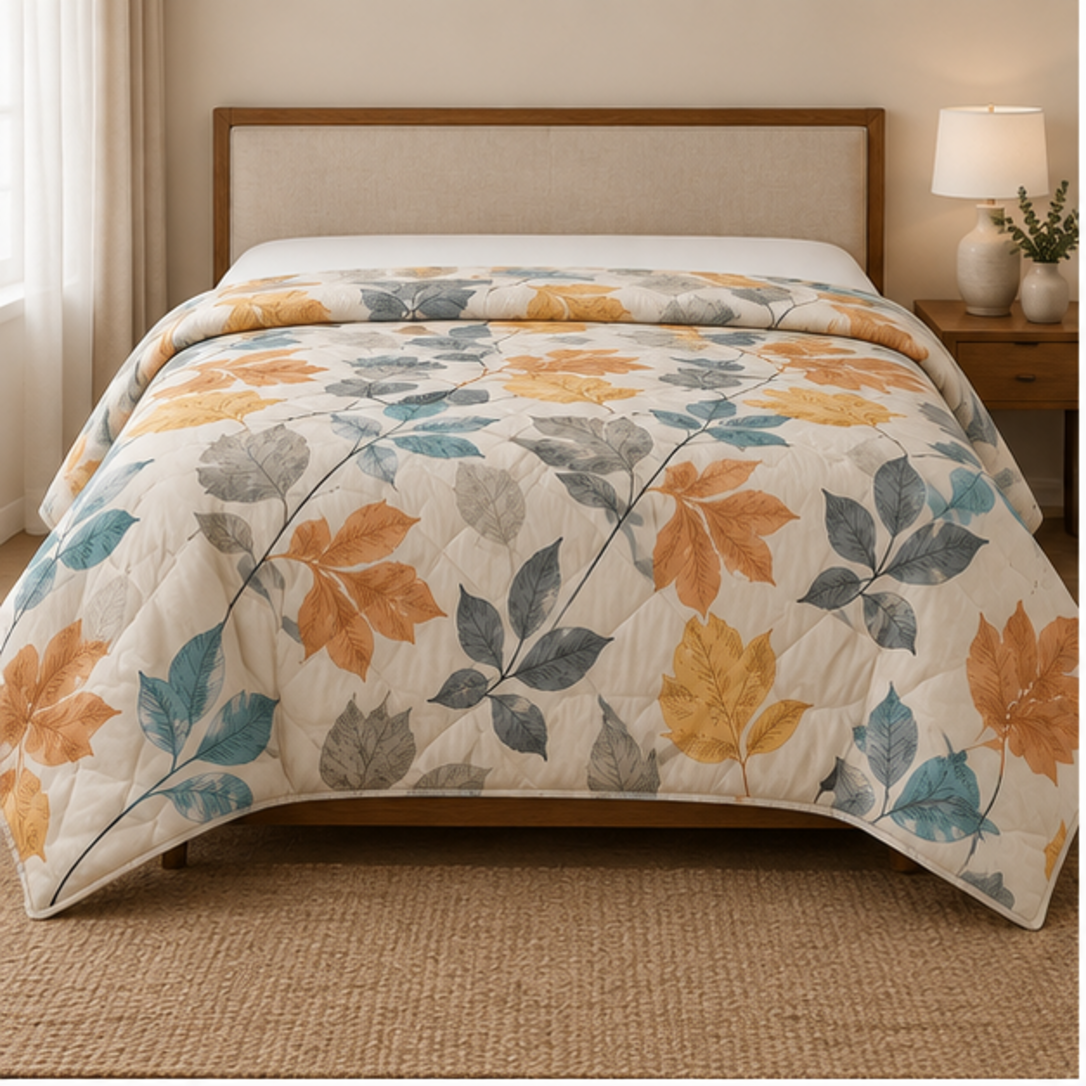 Aarniva Breathable Polyester Falling Leaves Comforter Set | King/Queen | 250 GSM | Ultra-Soft & Cozy | Warm Earth Tones | 5-Piece Set