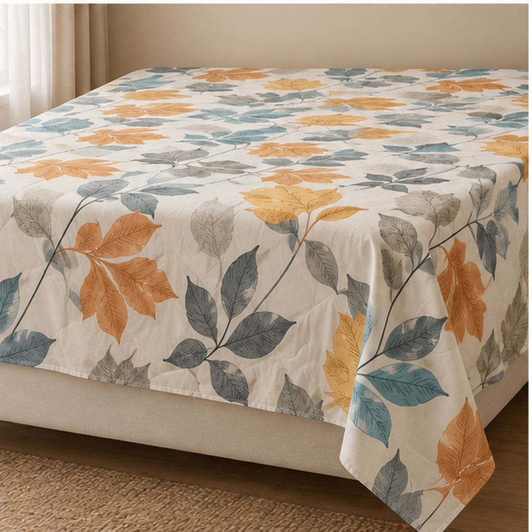 Aarniva Breathable Polyester Falling Leaves Comforter Set | King/Queen | 250 GSM | Ultra-Soft & Cozy | Warm Earth Tones | 5-Piece Set